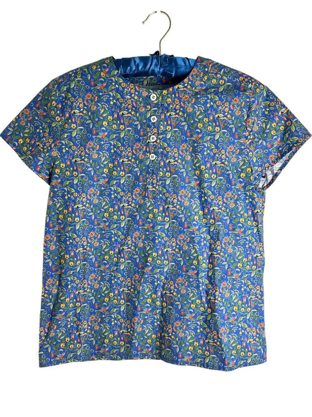 A.P.C. Spring Summer 2018 Tropical Floral Bird Print Relaxed Blouse Blue Crew Sm - Picture 4 of 11